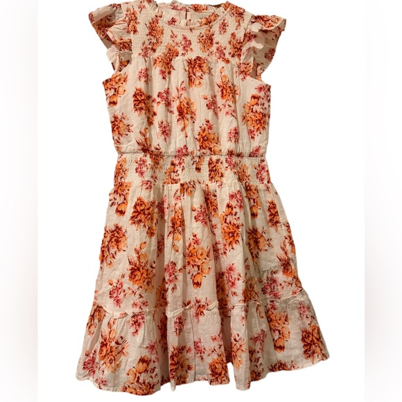 LOFT Floral Smocked Midi Dress Women’s Medium NWT – Ruffle Flutter Sleeve Tiered - Picture 2 of 3